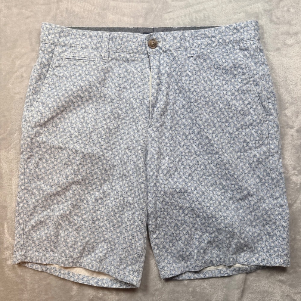 Johnnie-O Mens 33 Shorts Blue White Floral Cotton Tencel Linen Preppy 8.5"